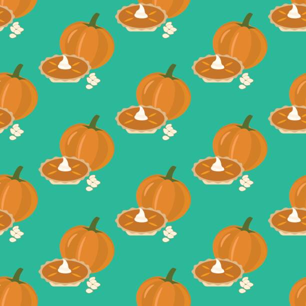 Pumpkin pie seamless pattern Pumpkin pie seamless pattern on the green background. Vector illustration dollop whipped cream stock illustrations