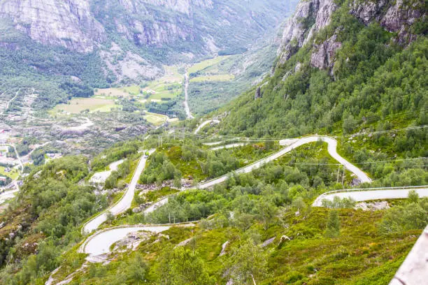 Photo of Aerial View of Lysefjord and Lysebotn from the mountain Kjerag, in Forsand municipality.