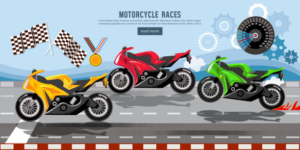 レース旗をオートバイ、オートバイの競馬場でレース選手権 - motorsprot点のイラスト素材／クリップアート素材／マンガ素材／アイコン素材