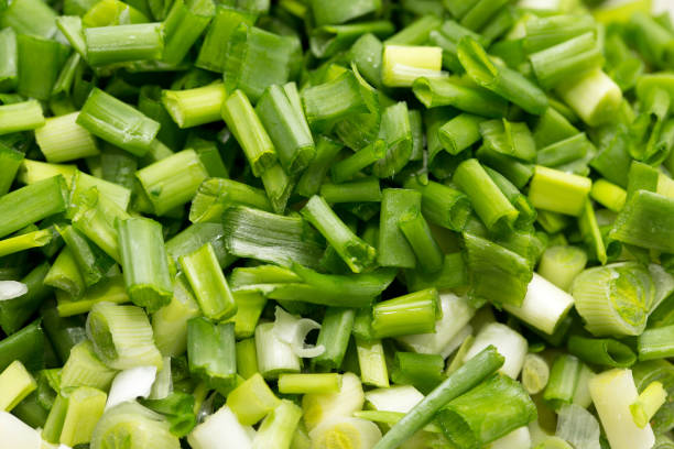 istock background of chopped green onions. macro 845497578