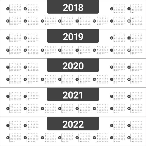 Year 2018 2019 2020 2021 2022 calendar vector Year 2018 2019 2020 2021 2022 calendar vector design template, simple and clean design 2018 calendar stock illustrations