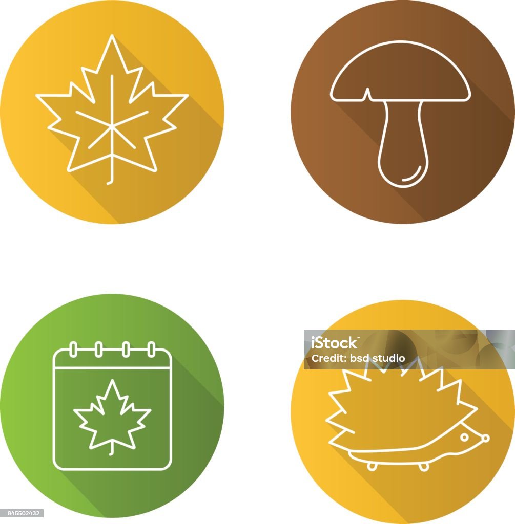 Autumn season icons Autumn season flat linear vector icons set. Maple leaf, mushroom, hedgehog, autumn calendar Arts Culture and Entertainment stock vector