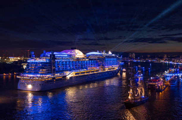 Photo of 300 meters length cruise ship AIDA PRIMA on the Elbe River of Hamburg. Photo is taken during the Hamburg Cruise Days 2017.