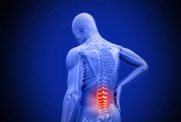 Digital blue human rubbing highlighted red lower back pain