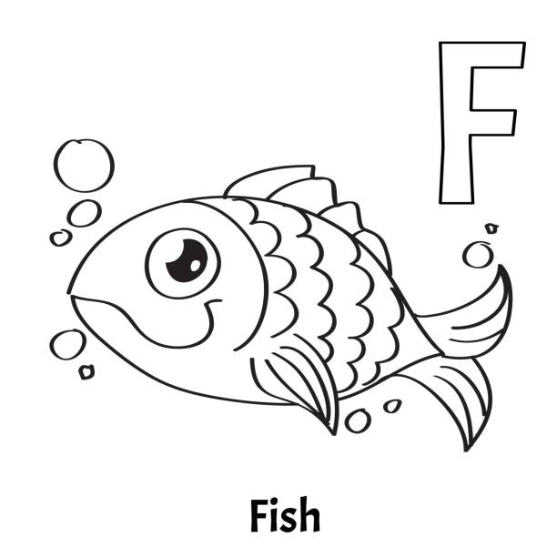  Letra F De Pescado Ilustración Dibujo Animado Ilustraciones, gráficos vectoriales libres de derechos y clip art