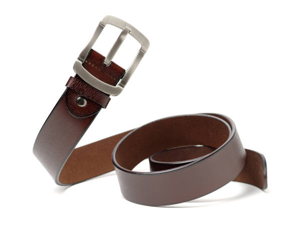 istock Brown leather belt, isolated on white background 845513150