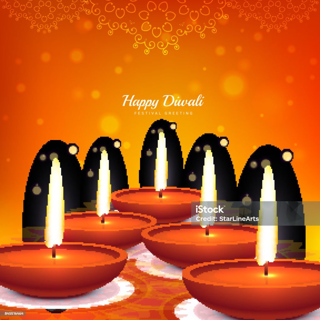 Happy Diwali Vector Diya Design Beautiful Background Stock ...