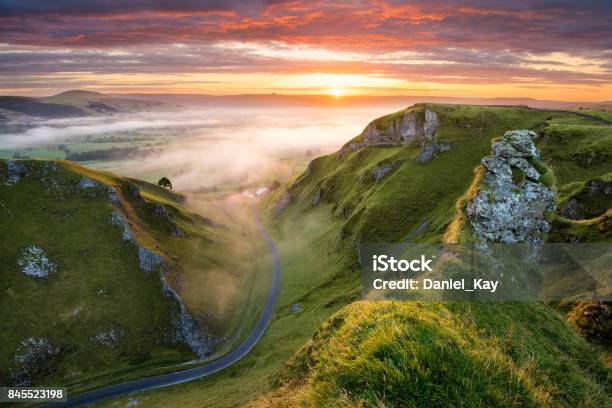 Winding Road At Sunrise In The Peak District Stock Photo - Download Image Now - Landscape - Scenery, Awe, England