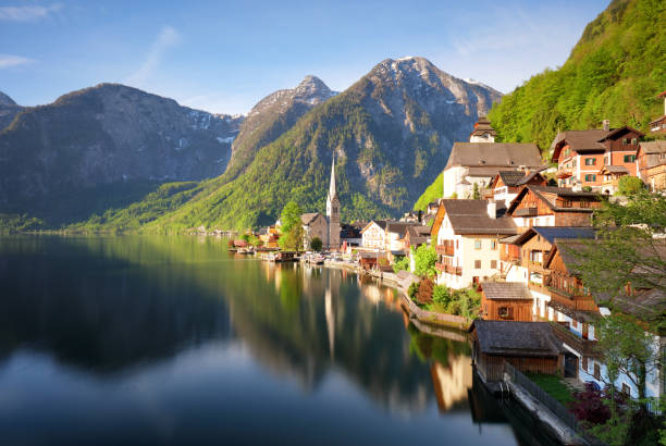 istock Mountain landscape in Austria Alp with lake, Hallstatt 845524182