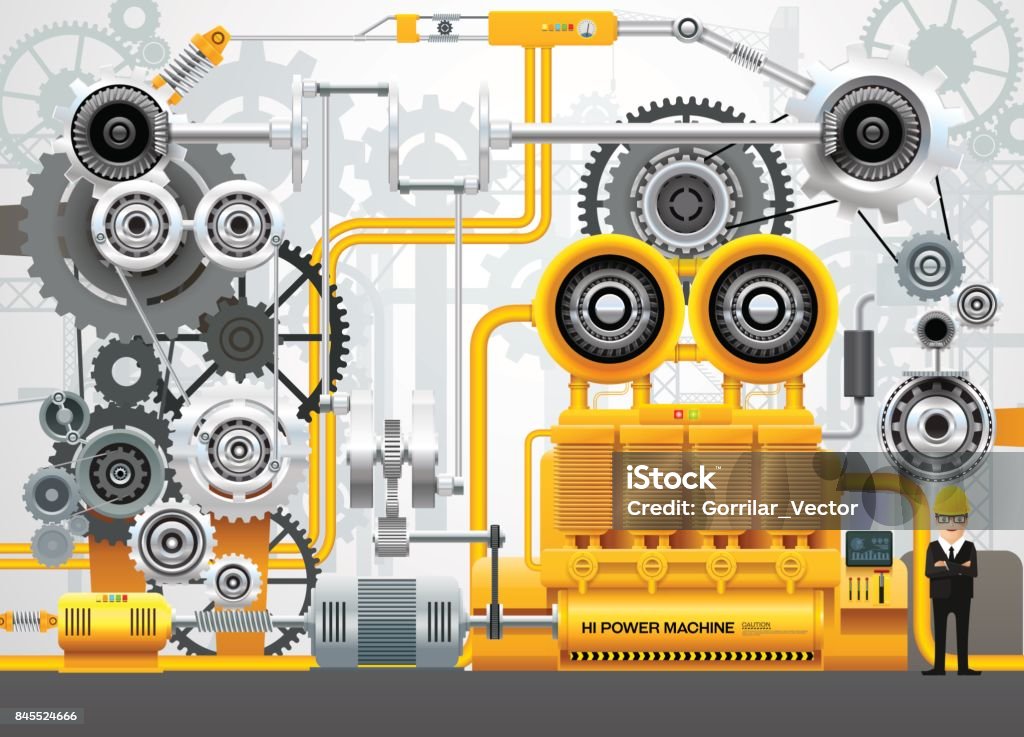 Industrial Machine Factory Construction Equipment Engineering Vector ...