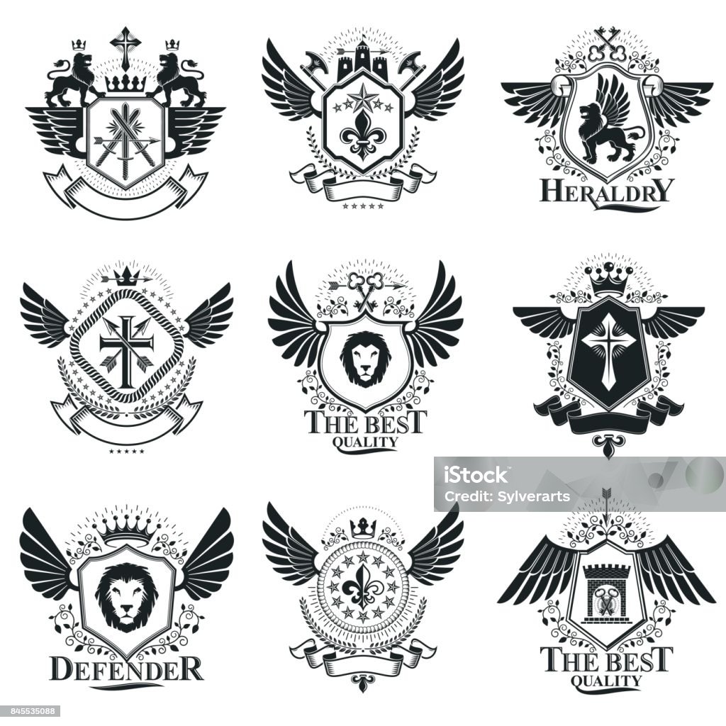Heraldic Design Vintage Emblems Vector Heraldic Designs Coat Of Arms Collection Vector ...