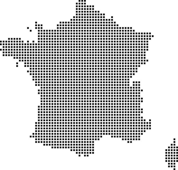 illustrazioni stock, clip art, cartoni animati e icone di tendenza di punti mappa francia altamente dettagliati, contorno vettoriale mappa francia punteggiata, mappa francia pixelata in sfondo illustrazione in bianco e nero - cher