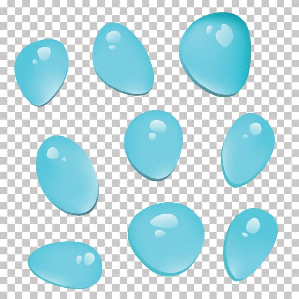 izolowane niebieskie krople wody wektorowe na przezroczystym tle - drop set water vector stock illustrations