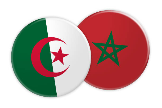 News Concept: Algeria Flag Button On Morocco Flag Button, 3d illustration on white background News Concept: Algeria Flag Button On Morocco Flag Button, 3d illustration on white background algeria soccer stock pictures, royalty-free photos & images