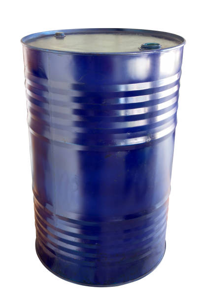 istock Two hundred liter oil barrels blue color 845566478