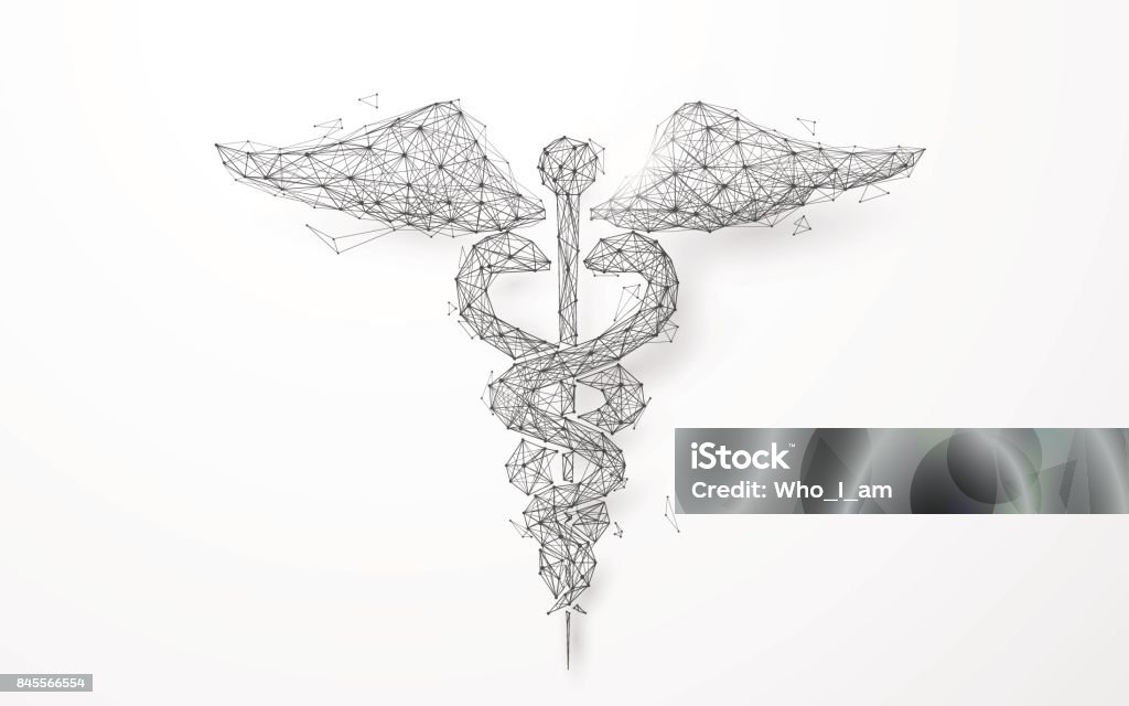 Wireframe caduceus medical symbol mesh from a starry background Healthcare And Medicine stock vector