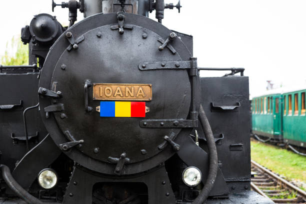 Running wood-burning locomotive of Mocanita ( Bucovina, Romania).