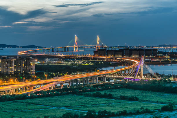 istock Sunset Incheon Bridge at Night in South Korea 845573722