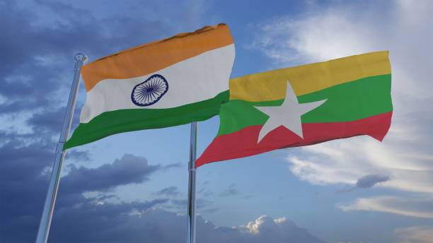 indie i myanmar flagi 3d ilustracja - myanmar zdjęcia i obrazy z banku zdjęć