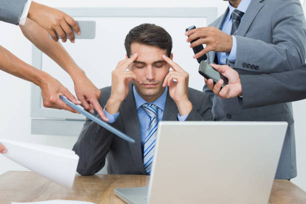 istock Worried businessman with head in hands 845577204