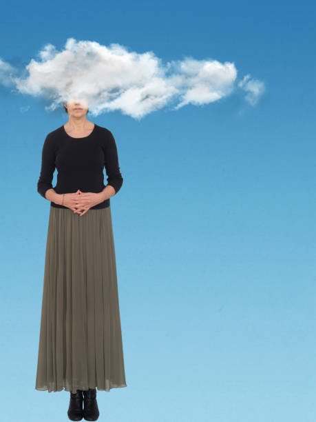 istock Elongated woman with head in the clouds. Metaphor. 845580548