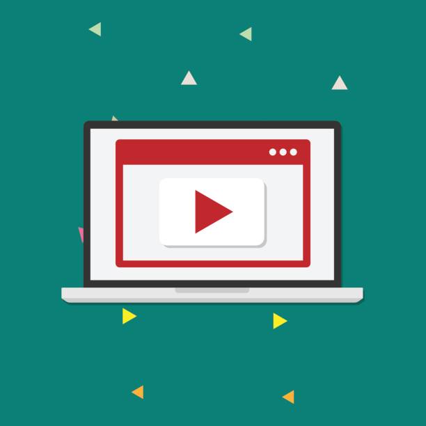 istock Laptop search website marketing play video vector illustration. 845589596