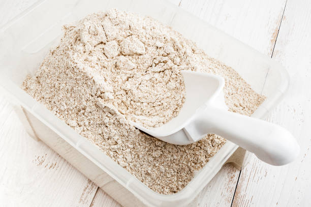 밀가루의 컨테이너 - whole wheat flour 뉴스 사진 이미지