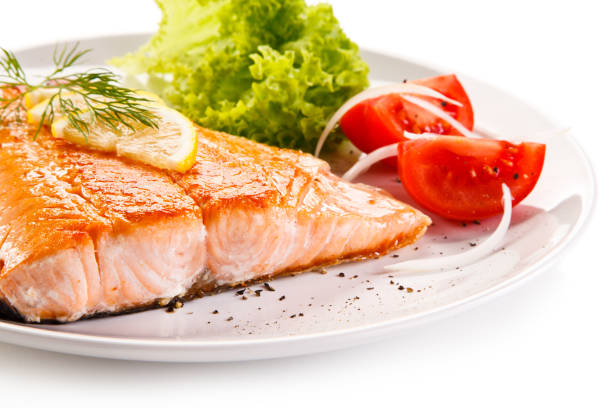 istock Fish dish - salmon steak and vegetables 845592400