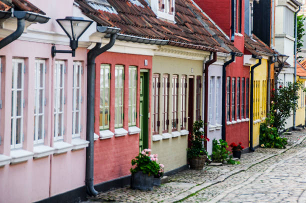 stare domy w dzielnicy h.c.andersen w danii - hans christian andersen odense town denmark zdjęcia i obrazy z banku zdjęć