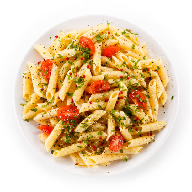 Penne, pesto sauce and vegetables