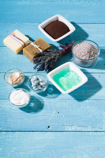 istock Beauty products on blue 845599620