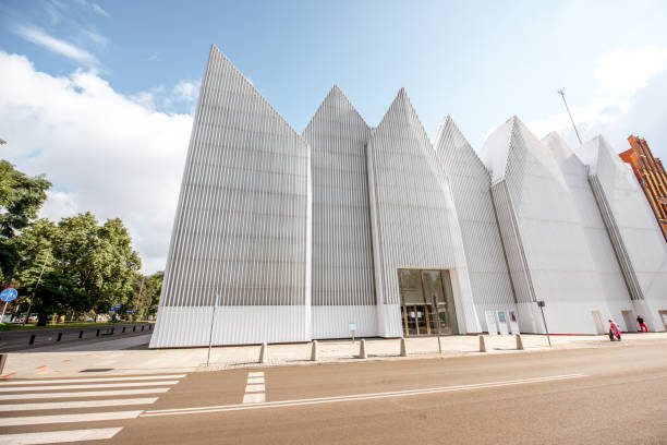 Luxembourg, city, 26.08.2023: Side view on the building of the Philharmonic in Luxembourg. Modern architecture, place for musical events and festivals.