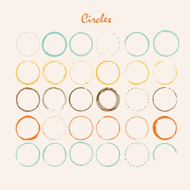 Handdrawn icon elements Handdrawn creative painted circle for icon, label, branding. Black brush stain texture. Vector illustration. sun borders stock illustrations
