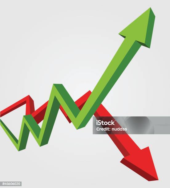 Green Arrow Up And Red Arrow Down Stock Exchange Concept Show About Profit And Loss Trading Of Trader 3d Style Illustration Stock Illustration - Download Image Now