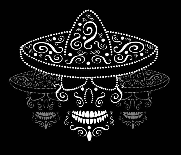 솜브레로 배경, 죽음의 날 멕시코 두개골 - scroll shape frame skull decoration stock illustrations