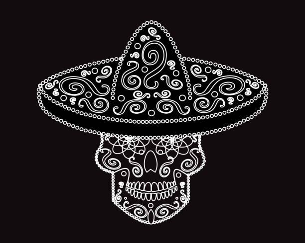 솜브레로 배경, 죽음의 날 멕시코 두개골 - scroll shape frame skull decoration stock illustrations