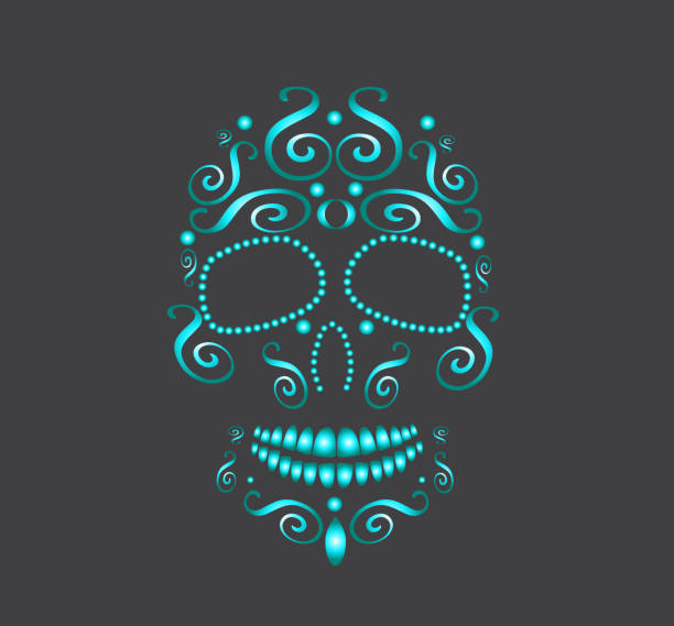 패션 디자인, 할로윈 이나 아빠 배경 날 해골 아이콘 - scroll shape frame skull decoration stock illustrations