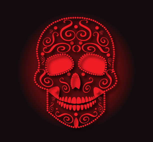 totenkopf-symbol hintergrund abstrakt rot - scroll shape frame skull decoration stock-grafiken, -clipart, -cartoons und -symbole