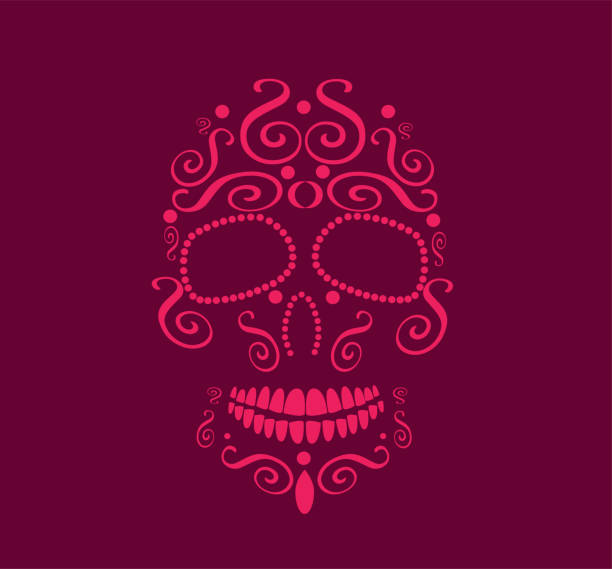 totenkopf-symbol hintergrund abstrakt rosa farbe - scroll shape frame skull decoration stock-grafiken, -clipart, -cartoons und -symbole