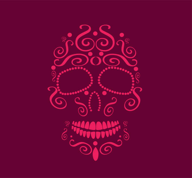 해골 아이콘 배경 추상 핑크 색상 - scroll shape frame skull decoration stock illustrations