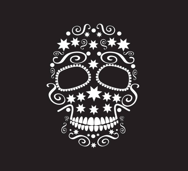 ilustrações de stock, clip art, desenhos animados e ícones de skull icon with stars vector - scroll shape frame skull decoration