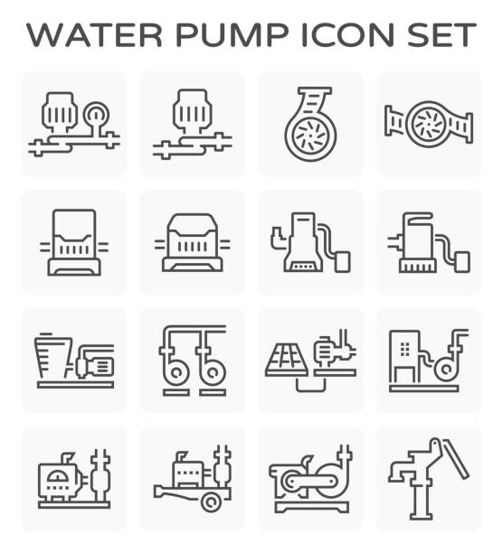 water pump icon Vector icon of water pump station for water treatment isolated on white background. electric motor white background stock illustrations