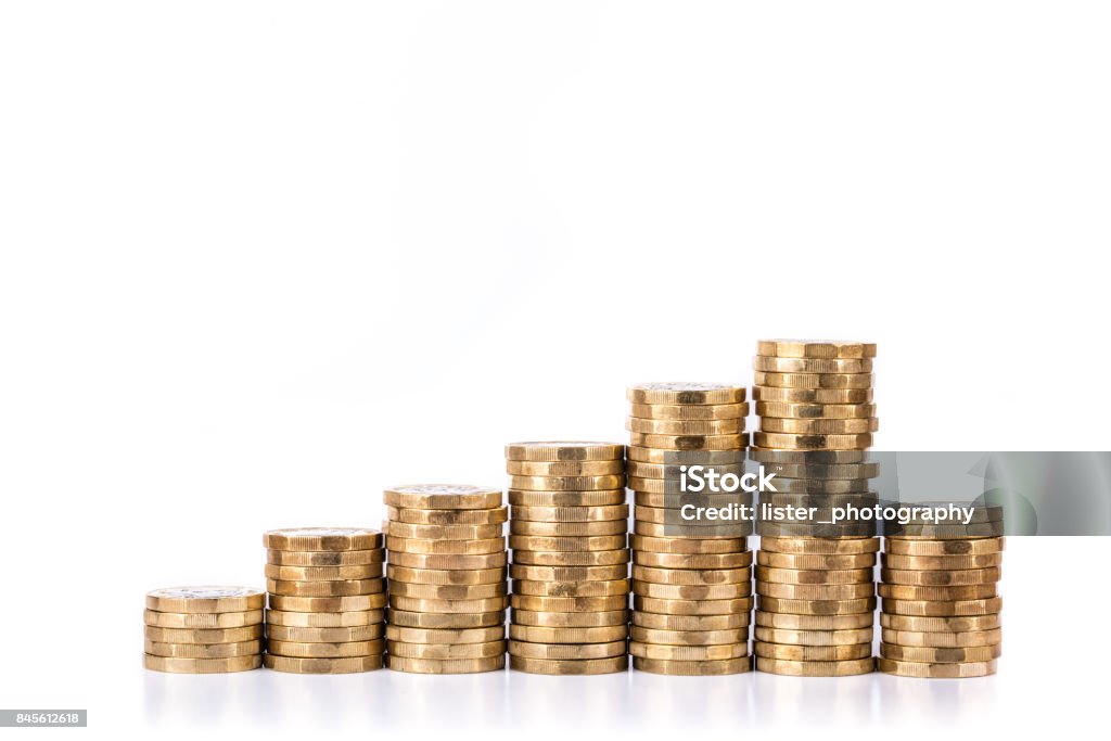 GBP Piles of pound coins in a chart format Stack Stock Photo