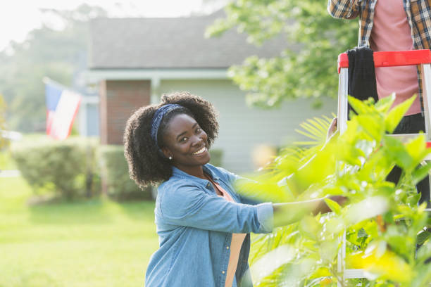 istock Home repairs, woman holding ladder steady 845628718