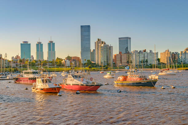 MONTEVIDEO, URUGUAY, FEBRUARY - 2016 - Cityscape day scene view at small port in Montevideo city, Uruguay