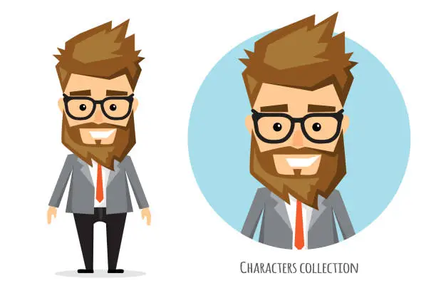 Vector illustration of businessman with beard in formal suit