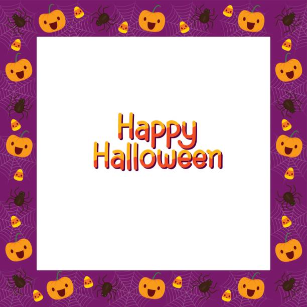 ilustrações, clipart, desenhos animados e ícones de fronteira de halloween decorar com abóbora e aranha - spider web halloween corn pumpkin