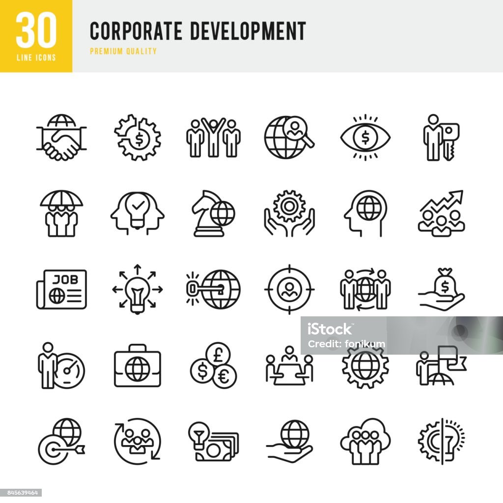 Corporate Development - set of thin line vector icons Set of 30 Corporate Development thin line vector icons. Icon Symbol stock vector