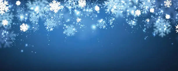 Vector illustration of Blue winter banner with snowflakes.