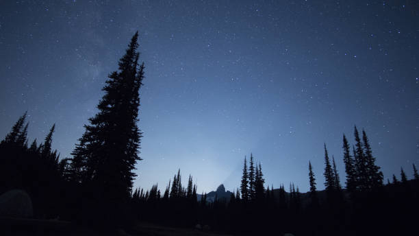 Beautiful Nothern night sky and nature scenery Starry summer night over a hiking campground and mountain scenery. garibaldi park stock pictures, royalty-free photos & images